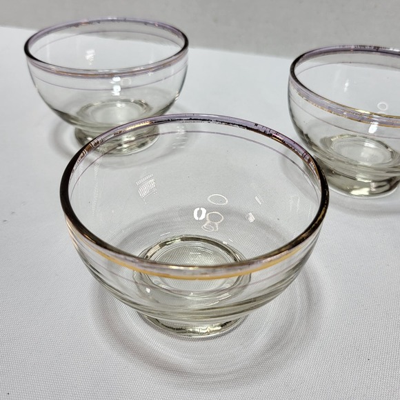 MCM Serving Dinnerware Gold Trim Glass Sherbet Sorbet Dessert Glasses Set of 3 - Picture 6 of 10